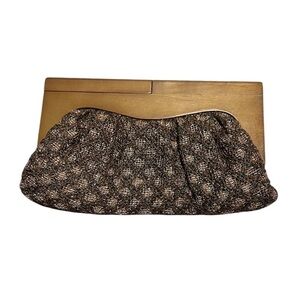 Urban Expressions Wood Handle Straw Tweed Sparkly Clutch